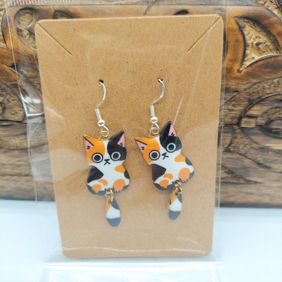 Cute Calico Cat Earrings Anime Kitty - Picture 1 of 2